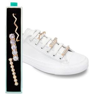 leazy Bling - Schoensieraden voor sneakers, vrijetijdsschoenen - gouden schoenclips met strass-steentjes kralen - hanger veters voor meisjes en vrouwen, Zink