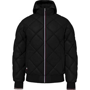 Tommy Hilfiger Heren Geïsoleerde jas met gewatteerde capuchon, ruit, zwart, S, zwart.