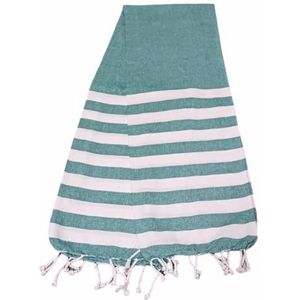 Atout Ciel Strandhanddoek, fouta, gestreept met franjes, 90 x 180 cm, groen