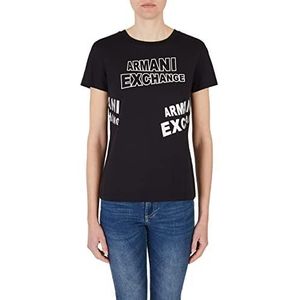 Armani Exchange Korte mouwen, normale pasvorm, logo op de rug en de voorkant, T-shirt voor dames, zwart.