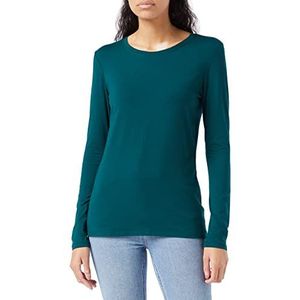 Amazon Essentials Dames T-shirt met lange mouwen en ronde hals (verkrijgbaar in grote maten), donkergroen, XS