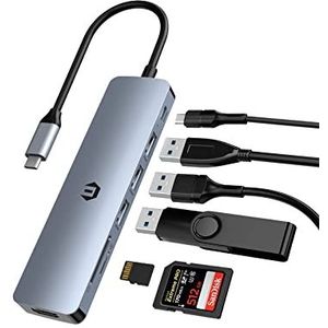 USB C-hub, HOPDAY 7-in-1 type C-hub met 4K HDMI-adapter, 100 W PD-poort, 3 USB 3.0 poorten, SD/TF-kaartlezer, USB C multiport adapter voor MacBook Pro/Air, HP/Dell XPS