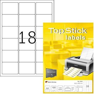 TopStick 8735 adreslabel A4 (63,5 x 46,6 mm, 1000 vellen, papier, mat) zelfklevend, bedrukbaar, universeel zelfklevend, permanent hechtend, 18000 etiketten, wit