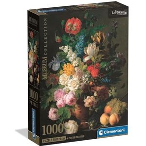 Clementoni - Puzzel 1000 stukjes kunst voor volwassenen en jongens, Museum Collection, Van Dal bloempot thema, compacte doos met poster, cadeau-idee voor mannen en vrouwen, gemaakt in Italië,
