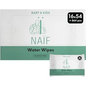 Naïf, Plasticvrije Billendoekjes voor Baby & Kids, Vochtige doekjes voor de billen, het lichaam en het gezicht, Natuurlijke ingrediënten, Gemaakt van eucalyptusvezels, Vegan, 16 packs x 54 doekjes