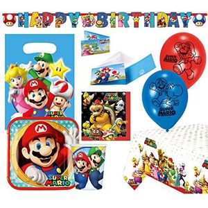 Amscan 9902642-66 Super Mario partyset, 60-delig, wegwerpservies en kinderverjaardagsdecoratie