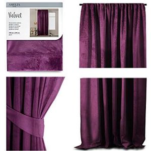 AmeliaHome Gordijn Velvet optiek 140x270 cm violet 1 st. plooiband fluweel verduisteringsgordijn raamdecoratie licht glinsterend decoratief gordijn decoratief gordijn