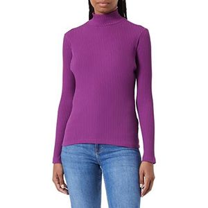 HUGO Driza 1 T-shirt voor dames, slim fit, katoen, stretch met kleine opstaande kraag, open purple542, L, Open Purple542