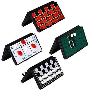 Point Games Reisgezelschapsspelset - Set van 4 klassieke magnetische spelletjes voor kinderen - Bevat afzonderlijke planken en onderdelen voor dames, schaken, tic tac toe en reversi. Ongelooflijk