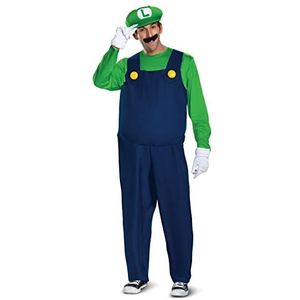Disguise Officieel Deluxe Nintendo Super Mario Luigi-kostuum voor volwassenen, Luigi-kostuum voor volwassenen, met hoed, heren en dames, kostuum, carnaval, Mardi Gras, Halloween, verjaardag, Kerstmis,