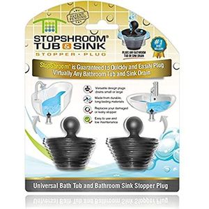 StopShroom 2 x universele afvoerstop voor badkuip en badkamer, silicone, zwart