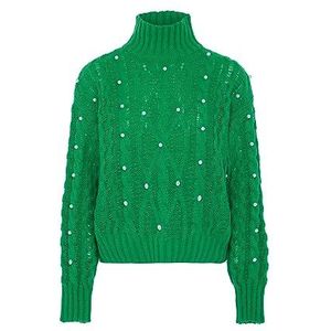 faina Damestrui met rolkraag, lange mouwen, ornament, parels, polyester, groen, maat M/L, trui, sweatshirt, M, groen, M, Groen