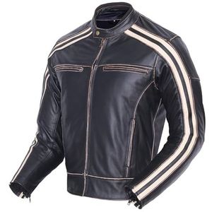 Cafe Racer la Bonnie Retro motorjack 100% Bovine leer CE Armoured ivoor strepen XL zwart, zwart.