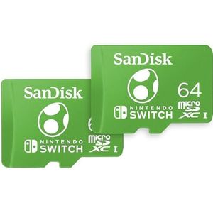 SanDisk 64 GB microSDXC-kaart, voor Nintendo Switch Consoles, Yoshi Edition, tot 100 MB/s, Soul License Nintendo, UHS-I, Class 10, U3, Duo aanbod (inclusief 2 kaarten)