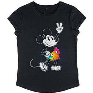 Disney Klassiek dames T-shirt met rollawaai Tie Dye Mickey Stroked Organic, zwart.