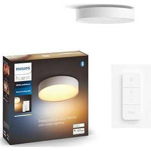 Philips Hue Enrave Plafondlamp - Dimbaar Warm tot Koel Wit Licht – Werkt met Alexa, Google Home & Apple HomeKit – Verbind met Hue Bridge - Smart Lamp 55 cm - Inclusief 1 Dimmer Switch - Wit