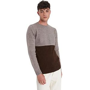 Trendyol Slim Fit trui met ronde hals en kleurblokken, trainingspak heren, nertskleuren, XL, nertskleuren