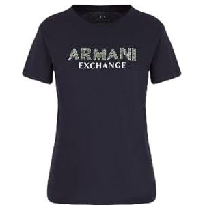 Armani Exchange Rhinestone Logo Cotton Jersey T-shirt voor dames, Bosbessen