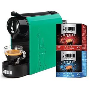 Bialetti Gioia Espressomachine voor aluminium capsules, inclusief 32 capsules, super compact, 500 ml reservoir, smaragdgroen