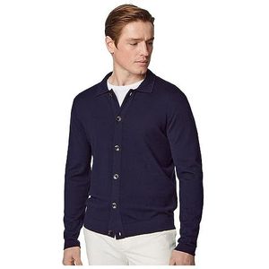 Hackett London Cardigan en laine mérinos pour homme, Bleu marine, XXL