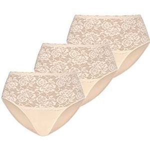 Violetta Teyli 3 stuks katoenen onderbroeken met hoge taille, comfortabel en ademend bloemenkant, Beige