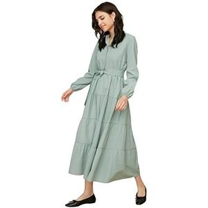 Trendyol Dames jeugdkraag jurk met riem, kaki, 64, Khaki (stad)