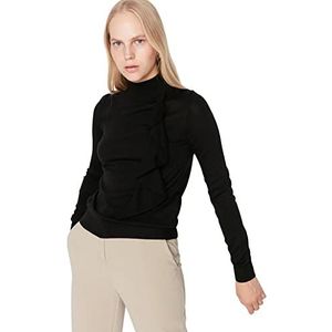 Trendyol Effen trui met hoge kraag trainingspak voor dames, zwart, S, zwart.
