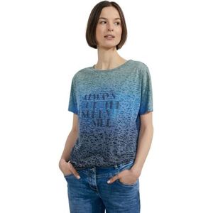 Cecil B321140 T-shirt met opschrift voor dames, Universeel blauw