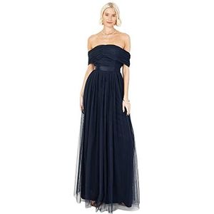 Anaya with Love Bardot Schoudervrije maxi-jurk met riem voor bruiloft, gast, bal, avondjurk, bruidsmeisje, marineblauw, 34, Navy Blauw