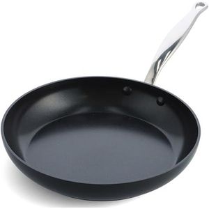 GreenPan Barcelona Hard Anodized Braadpan met antiaanbaklaag, van geanodiseerd keramiek, 32 cm, PFAS-vrij, handvat van roestvrij staal, krasbestendig, inductie, oven, vaatwasser, zwart