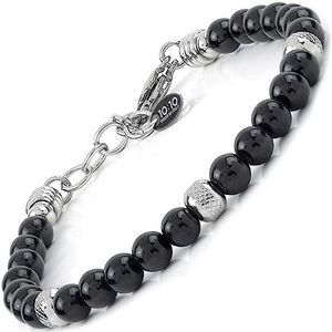 10:10 Armband met natuurlijke toermalijnstenen diameter 6 mm en diamantballen van hypoallergeen roestvrij staal, herenarmband, zeer duurzame damesarmband, gemaakt in Italië, 21,0, 21,0 centimeter