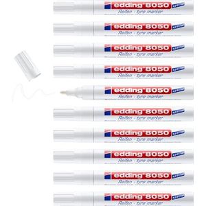 edding 8050 Bandenmarker, wit, 10 pennen, ronde punt, 2-4 mm, voor bandenmarkering en andere rubberen oppervlakken, geschikt voor binnen en buiten, waterdicht
