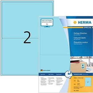 HERMA 4568 gekleurde etiketten DIN A4 (199,6 x 143,5 mm, 100 vellen, mat papier) zelfklevend, bedrukbaar, zelfklevende kleuretiketten, 200 zelfklevende etiketten, blauw