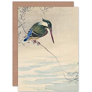 Wenskaart Ohara Koson Kingfisher Bird Japans schilderij Fine Art + blanco envelop aan de binnenkant