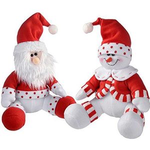 WeRChristmas 2 stuks Kerstman zittend sneeuwpop 28 cm rood wit