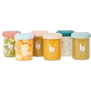 Babymoov ISY BOWLS - 6 voorraadpotten van borosilicaatglas, zeer robuust, 250 ml, luchtdicht en 100% recyclebaar