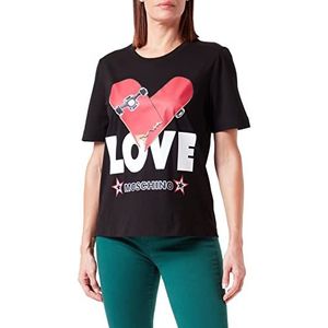 Love Moschino Dames Skateboard T-shirt met korte mouwen met hartprint, zwart, maat 44, zwart.