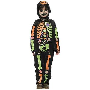 Rubies Skelet Chuches Glow in Dark kostuum voor jongens en meisjes, jumpsuit, glanzende print in het donker en muts, officieel Halloween, carnaval, Kerstmis en verjaardag