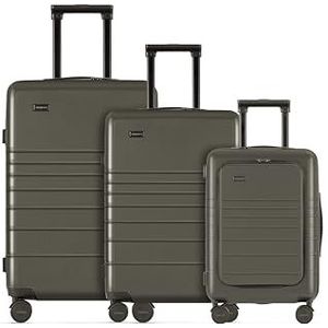 ETERNITIVE - Koffer I Handbagage van polycarbonaat en ABS I Reiskoffer I Lichte koffer I Harde koffer met TSA-slot I 360° rolkoffer, Olijfgroen, 3-delige kofferset (S+M+L)