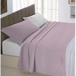 Italian Bed Linen Beddengoed in natuurlijke kleur (vlak 180x300, hoeslaken 120x200 cm + kussensloop 52x82 cm), flessengroen, mistroze / lichtgrijs, klein tweepersoonsbed