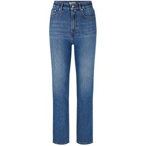 BOSS Dames Straight Crop 2.0 Regular Fit Jeans van Italiaans denim, blauw, biologisch katoen, Blauw