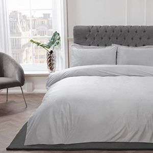 Sleepdown Just Contempo Beddengoedset voor eenpersoonsbed, fluweel, mat, 135 x 200 cm, zilverkleurig