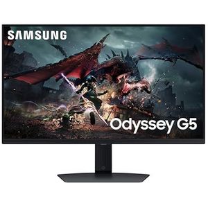 Samsung Gaming Monitor Odyssey G5 (S27DG502), Flat, 27 inch, 2560 x 1440 (WQHD), IPS, 180Hz, 1ms, AMD FreeSync, HDMI, DisplayPort, Audio-ingang, HAS, Draaibaar, Flicker Free
