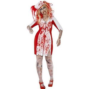 Smiffys Zombie verpleegsterskostuum, met jurk en tiara, wit/rood, 2XL