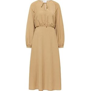 corbridge Jurk met lange mouwen, maxi-jurk voor dames, donkerbeige.