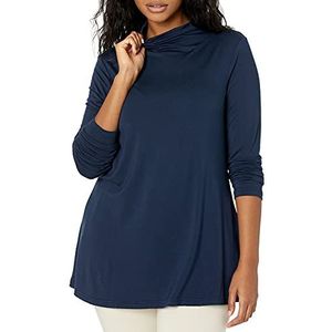 Amazon Essentials Tunique trapèze en jersey à manches longues et col montant pour femme (Previously Daily Ritual), bleu marine, taille L