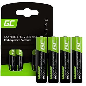 Green Cell 800 mAh 1,2 V, 4 stuks AAA Ni-MH batterijen voorgeladen AAA/Micro-batterijen, klaar voor gebruik, krachtig, lage zelfontlading, oplaadbare batterij, zonder geheugeneffect