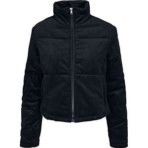 Urban Classics Corduroy Puffer gebreide jas voor dames, met opstaande kraag, korte snit, donsjas, winterjas, zwart.