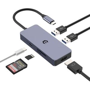 USB C Hub met HDMI 4K, 6-in-1 USB C Multiport Adapter, 2 USB 3.0, 100W PD, SD/TF-kaartlezer, compatibel met laptop, pc, toetsenbord, Windows, Mac OS, Linux-systeem