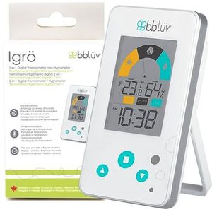 Bblüv - Igrö - 2-in-1 digitale thermometer/hygrometer voor babykamer - temperatuurweergave, omgevingsvochtigheid en uur, lcd-display, direct aflezen met comfortindicator